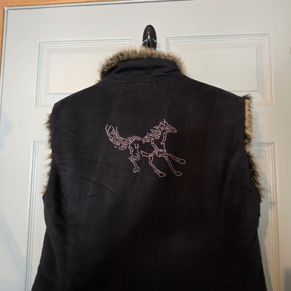 Outback Trading Company Womens Vest Sz XL Faux Fur Reversible With Pockets Black - Picture 13 of 14